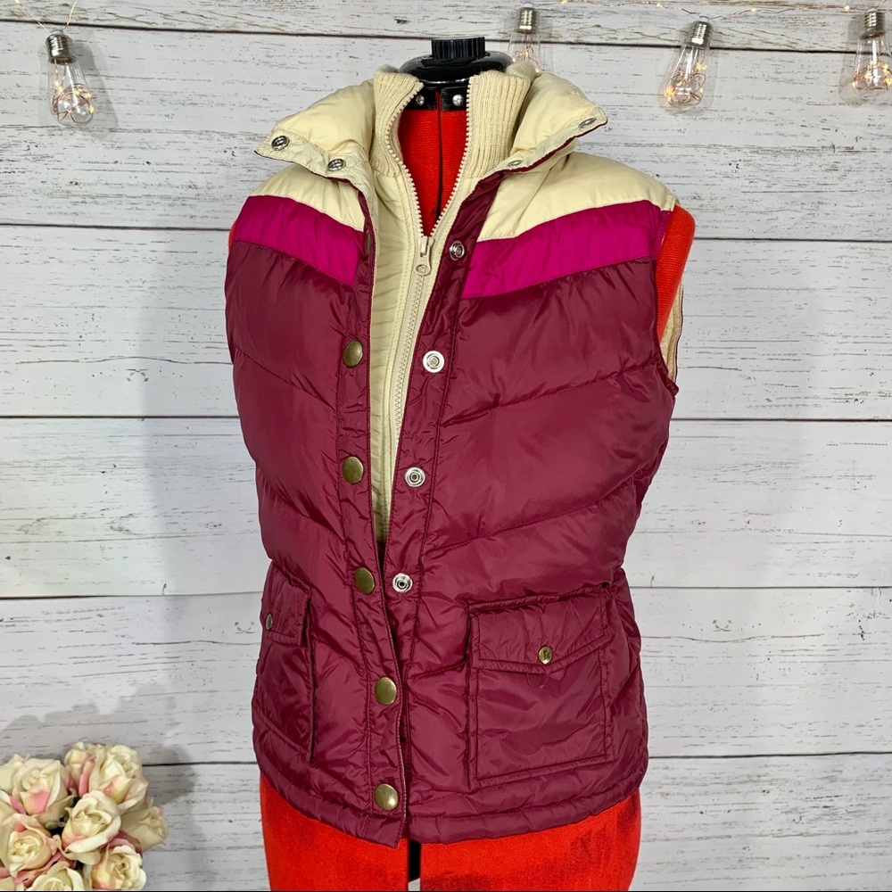 Old Navy Burgundy, Cream & Fuchsia Quilted Puffer Vest
